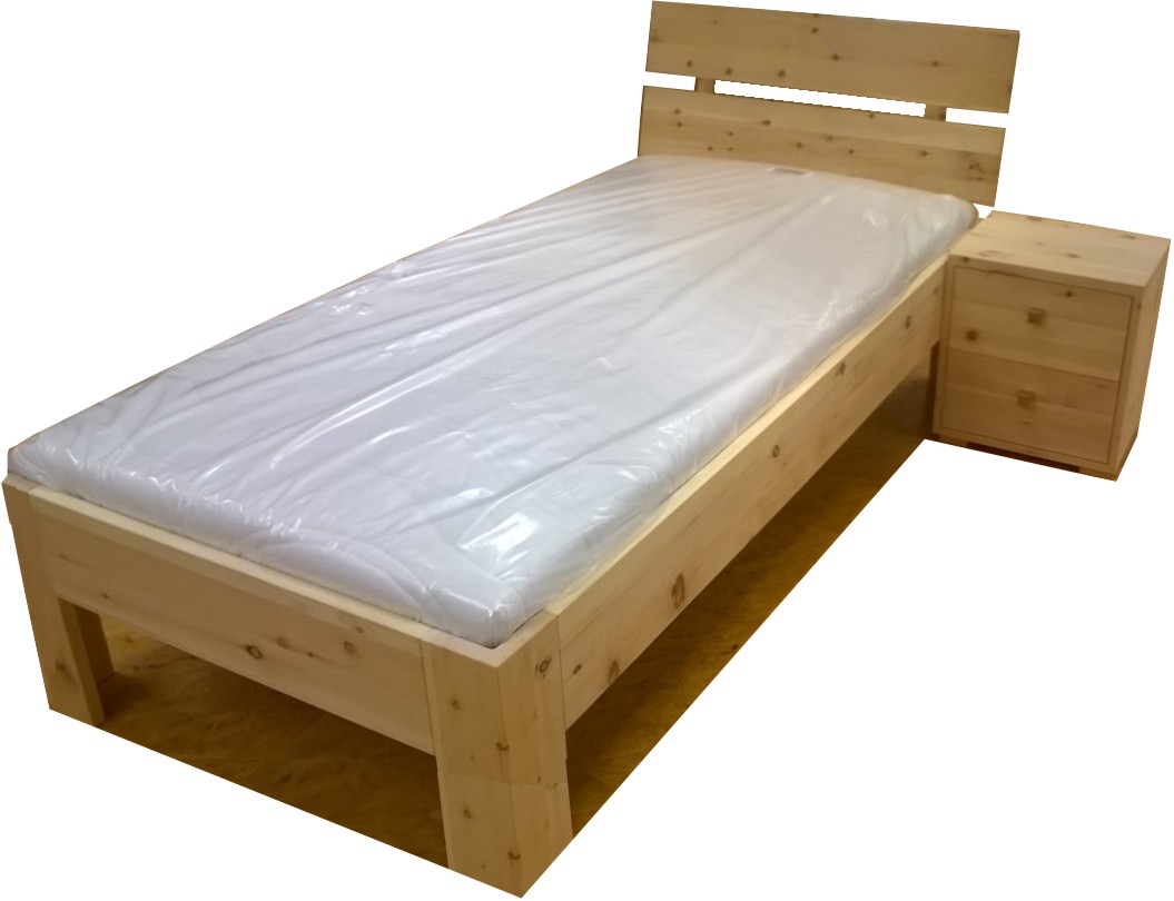 zirbenholzbett Kopfteil 2 mit Nako 2 Schubkasten