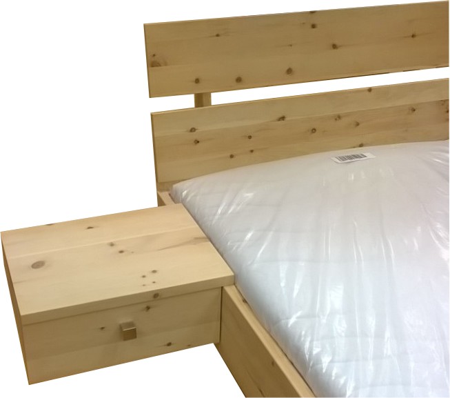 zirbenholzbett Kopfteil 2 mit Nako 1 Schubkasten